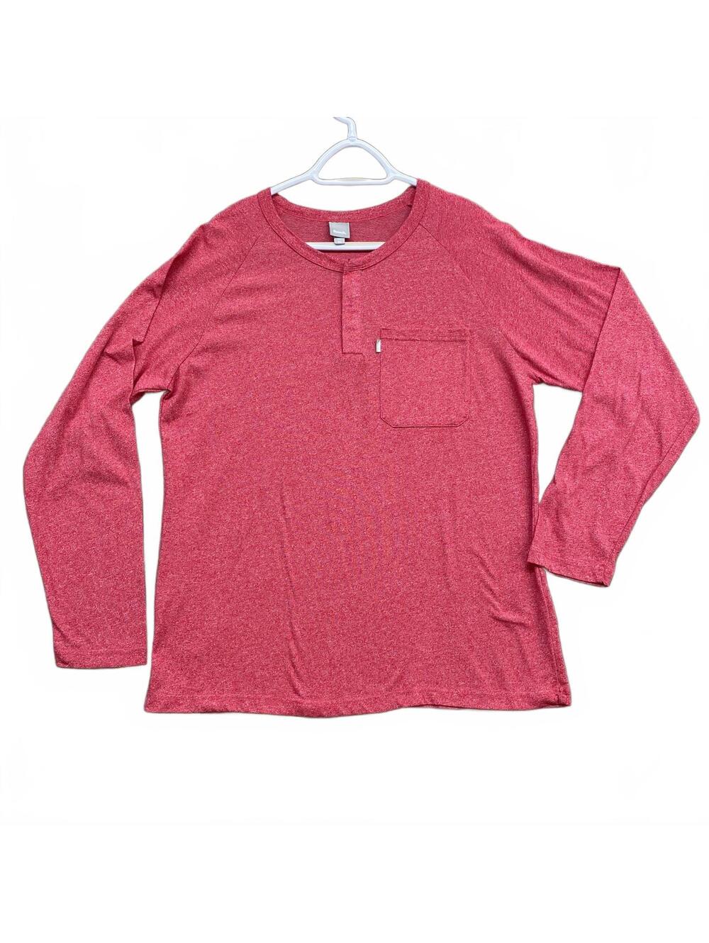 Bench. Men's Long Sleeve Henley Shirt Heathered Red Coral Raglan Pocket XL